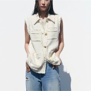 NWT Zara Tweed Vest with Gold Buttons